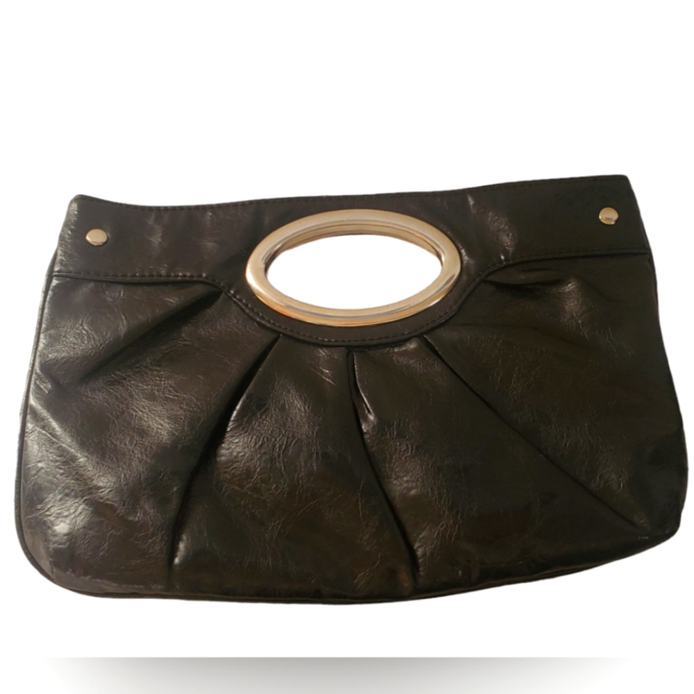 BLACK VINTAGE Y2K VEGAN LEATHER CLUTCH MAGNETIC CLOSURE NY&CO